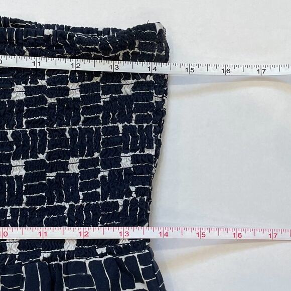 GAP Navy & White Geometric Block Print Smocked Bandeau Strapless Maxi Dress L - Picture 10 of 11